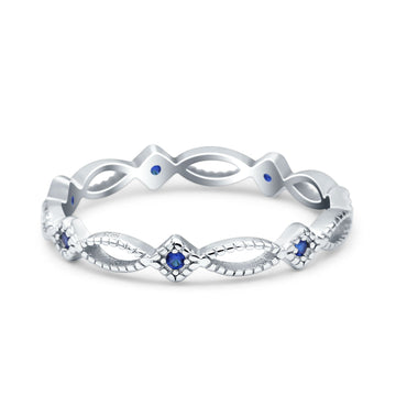 Eternity Style 3mm Wedding Band Ring Round Simulated Blue Sapphire Cubic Zirconia 925 Sterling Silver